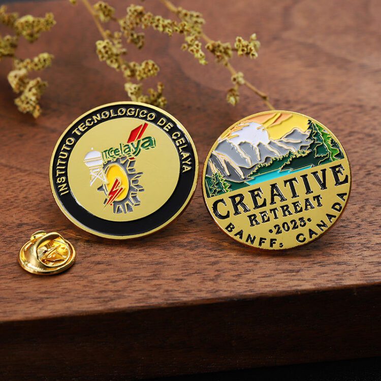 Factory custom hat pin small enamel zinc alloy metal badge gold silver plated 2d 3d company brand letter logos and badges