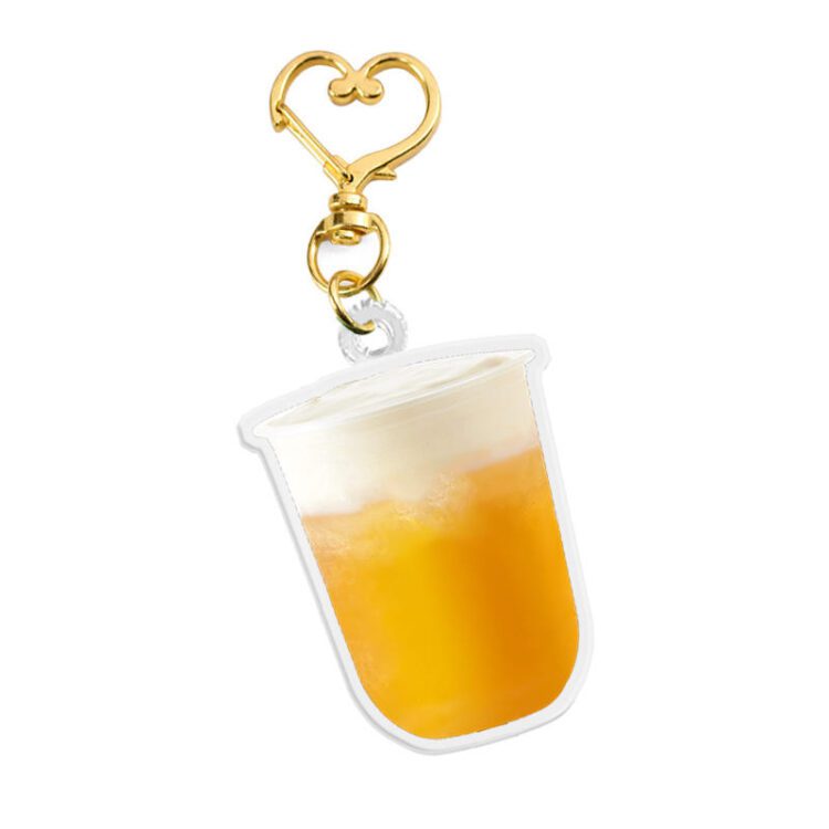 Custom double sided printed acrylic charm clear epoxy acrylic boba milk tea cup keychain