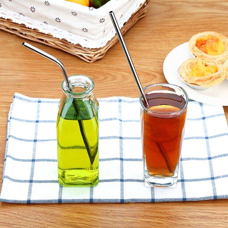 7 color rainbow reusable straight bend metal stainless steel drinking straws