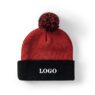 Custom logo jacquard acrylic knitted bobble beanie hat warm winter pom pom beanie