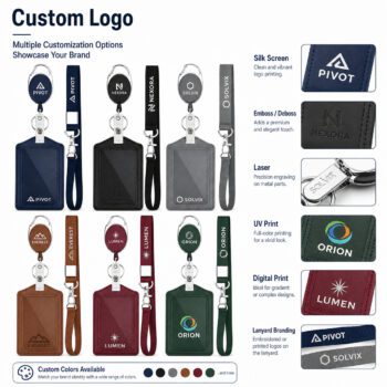 custom pu leather badge holder for lanyards 1