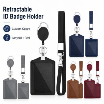 custom pu leather badge holder for lanyards
