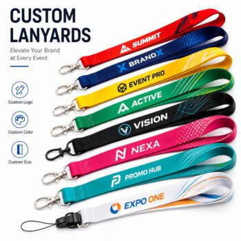 personalized polyester neck strap with multiple clips