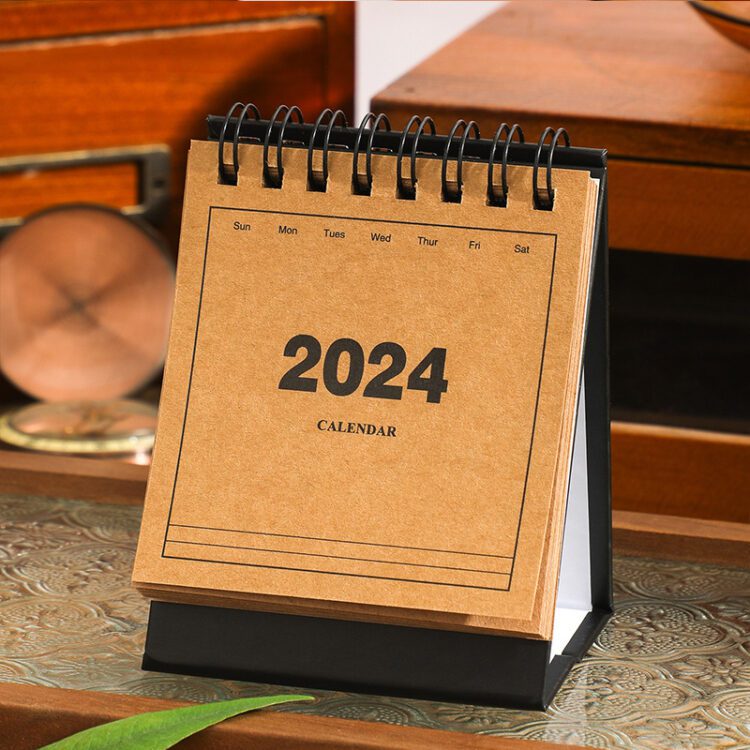 2024 mini desk calendar english kraft paper simple calendar schedule planner daily plan tabletop decoration