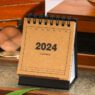 2024 mini desk calendar english kraft paper simple calendar schedule planner daily plan tabletop decoration