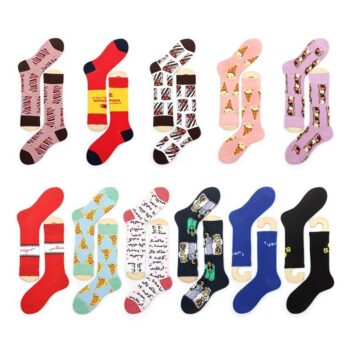 Low moq cheap multi-style crew all over printed custom logo happy socks