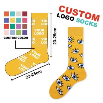 Low moq cheap multi-style crew all over printed custom logo happy socks