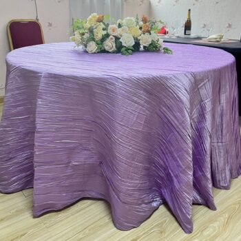 Hot sales round crinkle taffeta tablecloth crushed shiny dining table cloth for wedding party birthday