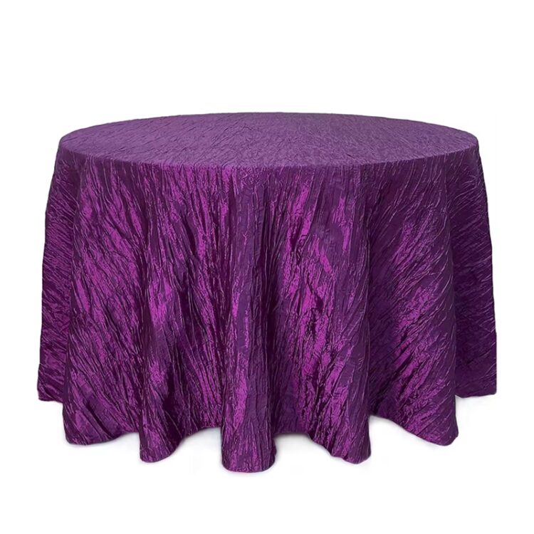 Hot sales round crinkle taffeta tablecloth crushed shiny dining table cloth for wedding party birthday