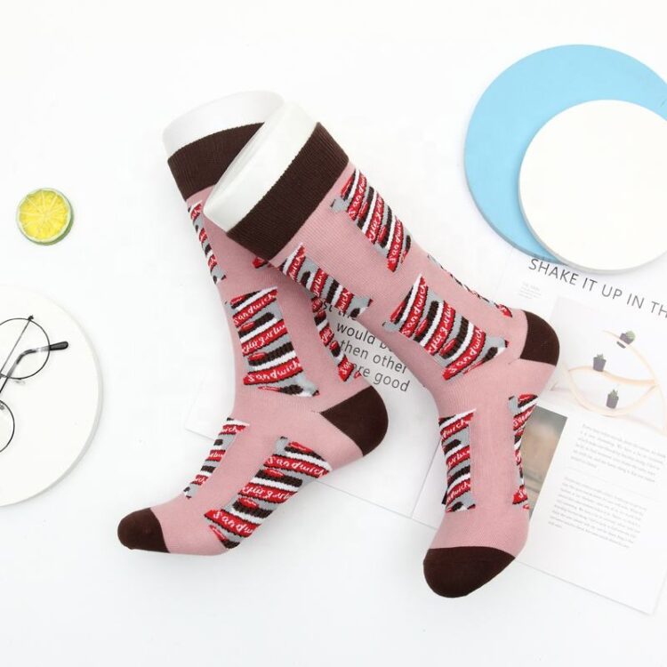 Low moq cheap multi-style crew all over printed custom logo happy socks
