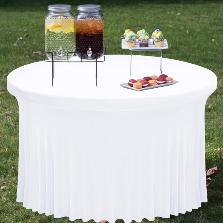 Hot sale polyester table cloth wrinkle resistant wedding decoration round tablecloth with skirt