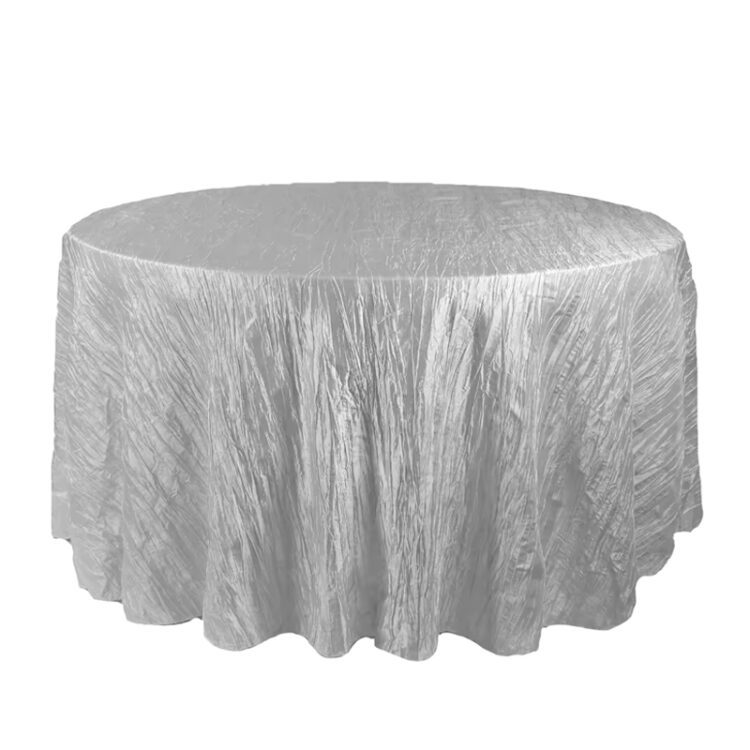 Hot sales round crinkle taffeta tablecloth crushed shiny dining table cloth for wedding party birthday