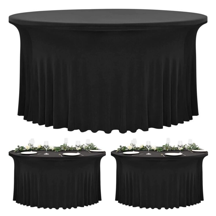 Hot sale polyester table cloth wrinkle resistant wedding decoration round tablecloth with skirt