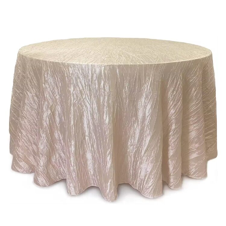 Hot sales round crinkle taffeta tablecloth crushed shiny dining table cloth for wedding party birthday