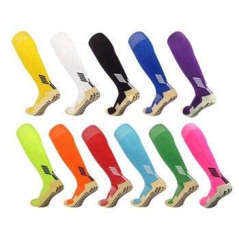 Custom terry adult anti slip soccer football long knee high sport socks with grip