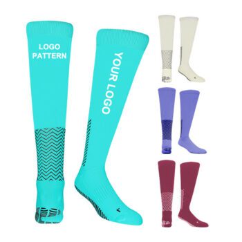 Custom terry adult anti slip soccer football long knee high sport socks with grip
