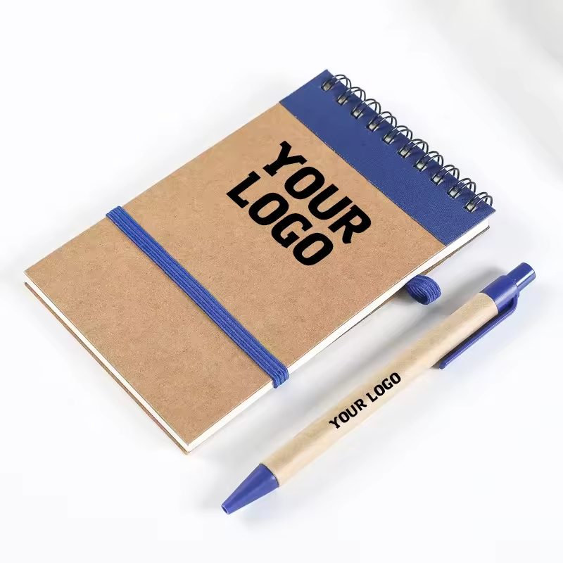 Environmentally friendly and recyclable kraft paper card cover bandage spiral binding notebook with pen Environmentally friendly and recyclable kraft paper card cover bandage spiral binding notebook with pen