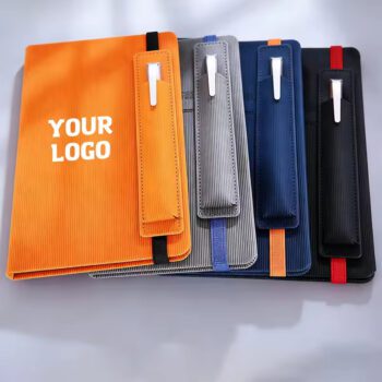 Hot sale pu leather journal notebook with pen bag handmade a5 notebook custom planner agenda