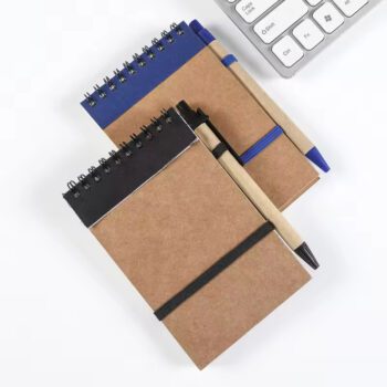 Environmentally friendly and recyclable kraft paper card cover bandage spiral binding notebook with pen