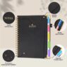 A5 custom printing debossed logo 80°lay flat 5 subject hardcover spiral notebook journal with dividers tabs