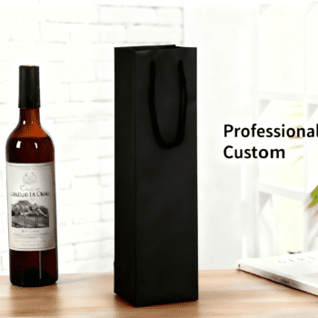 Reusable portable black cardboard paper bag with handle - logo customized, ideal as wine beverage gift bag & black shipping bag