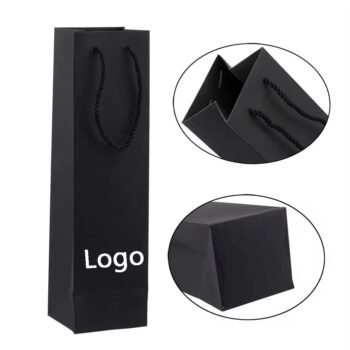 Luxury champagne wine gift paper bag recyclable green wine bottle kraft paper bag durable shopping paper wine bag