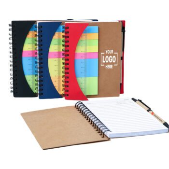 hard cover coil wire spiral notebook with ruler