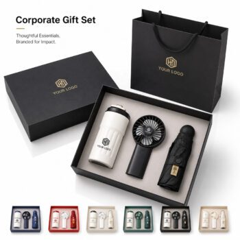 3 in 1 business gift set with tumbler fan umbrella