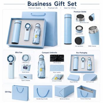 3 in 1 gift set with stainless steel bottle mini fan umbrella 1