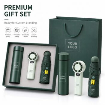 3 in 1 gift set with stainless steel bottle mini fan umbrella