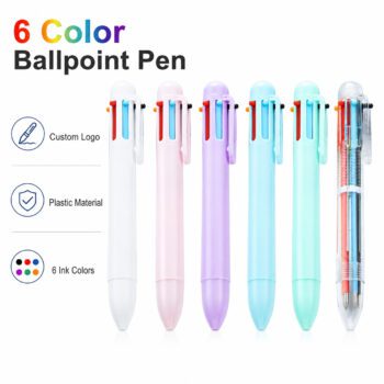 6 color plastic ballpoint pen rowan