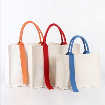 custom large capacity cotton canvas tote bag with ribbon 2