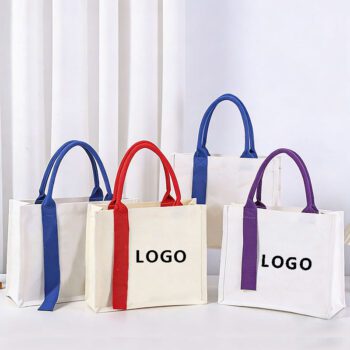 custom large capacity cotton canvas tote bag with ribbon