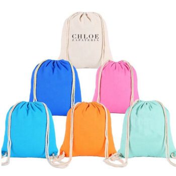 custom logo colorful canvas cotton drawstring backpack