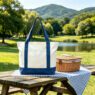 custom printed natural calico canvas tote bag with zipper pocket 2