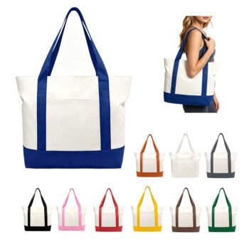 custom printed natural calico canvas tote bag with zipper pocket