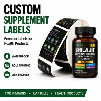 custom waterproof bottle labels for health industry