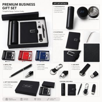 gift set with stainless steel flask notebook pen usb drive jekux 1