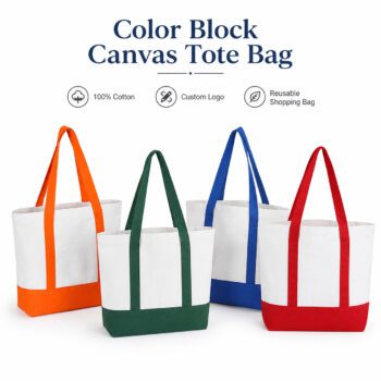 heavy duty color block canvas cotton tote bag turkal