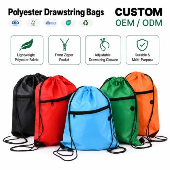 polyester drawstring backpack bags with zipper hera
