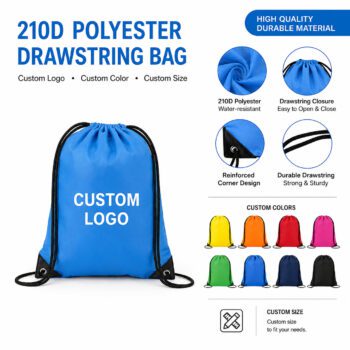 printed 210d polyester drawstring bag hildan