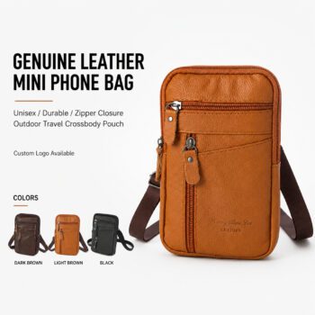 unisex leather zipper closure phone waist bag basset