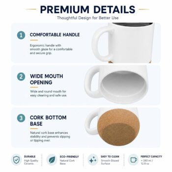 12oz matte ceramic coffee mug with cork base lid 1