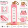 32oz motivational glass water bottle with silicone sleeve bamboo lid 3