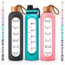 32oz motivational glass water bottle with silicone sleeve bamboo lid