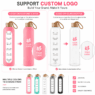 32oz motivational glass water bottle with silicone sleeve bamboo lid