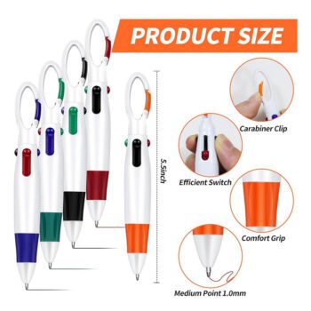 4 color shuttle pen with carabiner clip 1
