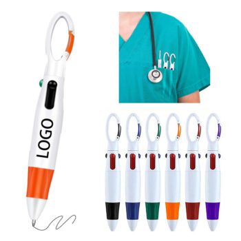 4 color shuttle pen with carabiner clip