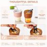 400ml glass tumbler with pu leather sleeve straw 3