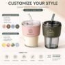 400ml glass tumbler with pu leather sleeve straw 4